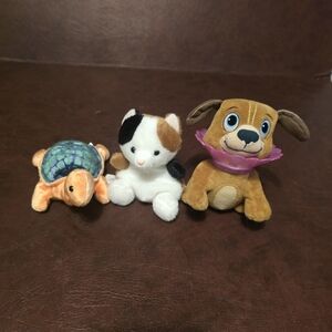 Ty Plush Toy Trio - Multicolor Turtle, Black and White Cat, Brown Dog